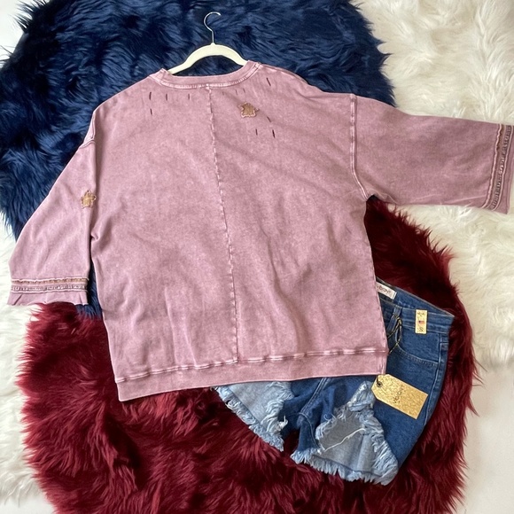 Easel Patchwork Mineral Wash Lightweight Knit Top - Picture 4 of 16